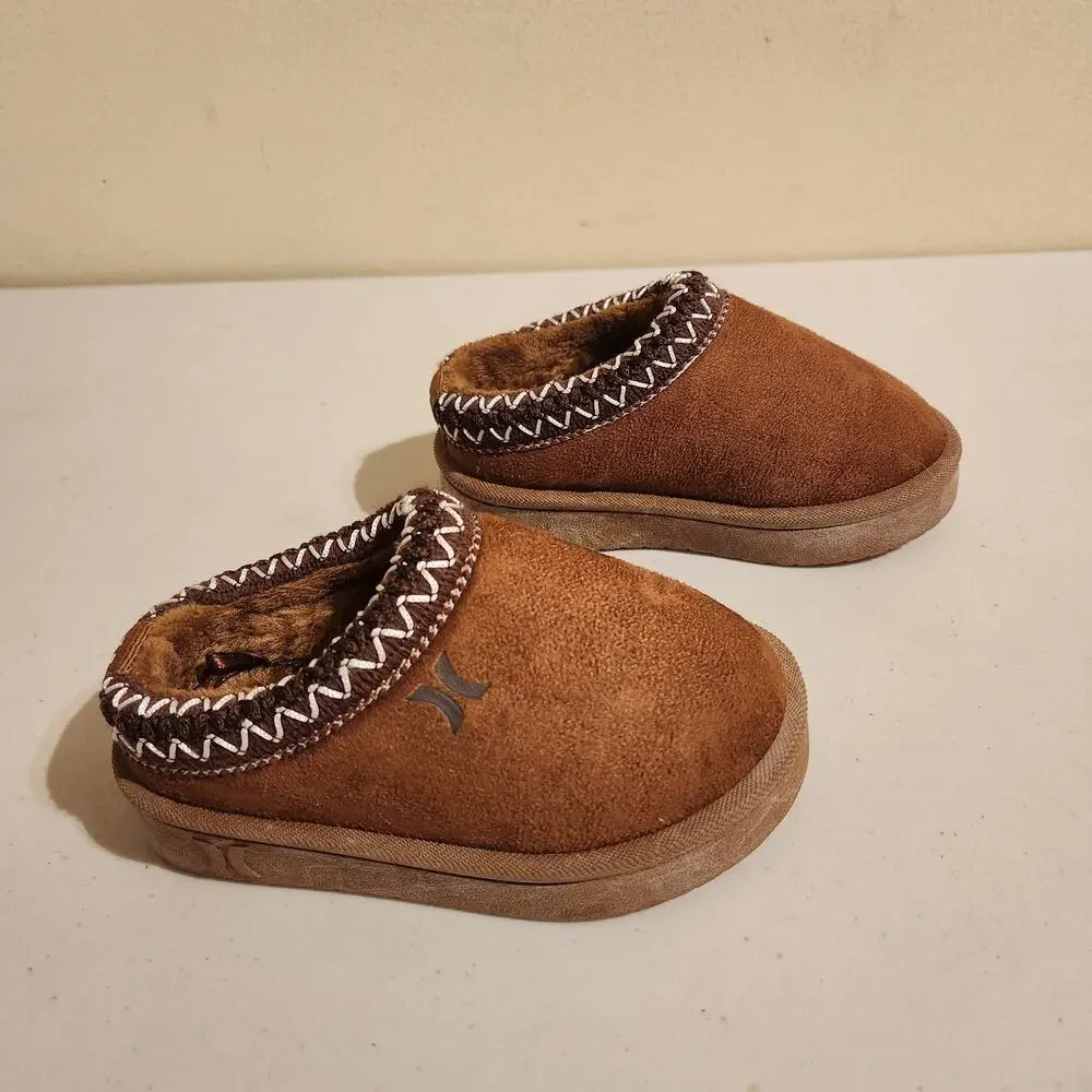 Hurley Baby Sz 7 Modi Slippers Brown Faux Suede Indoor Outdoor Shoes